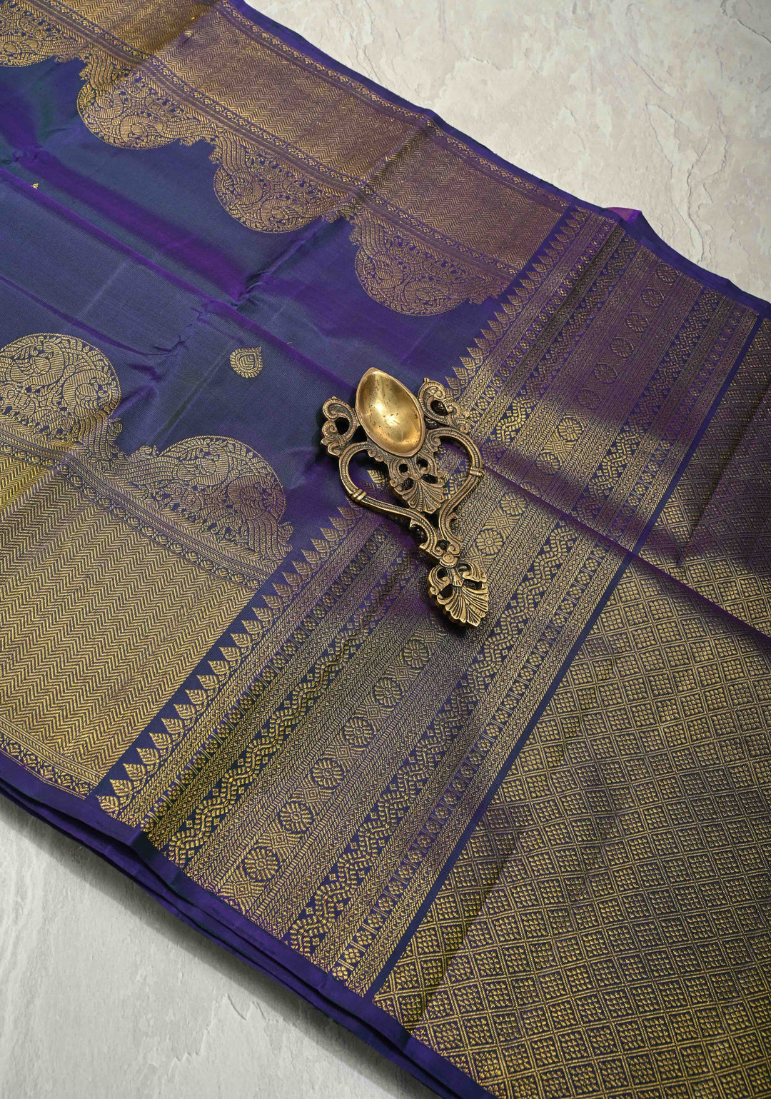 Blue Pure Kanjivaram Silk Saree with Zari Buttas and Vanasingaram  Zari Border | SILK MARK CERTIFIED