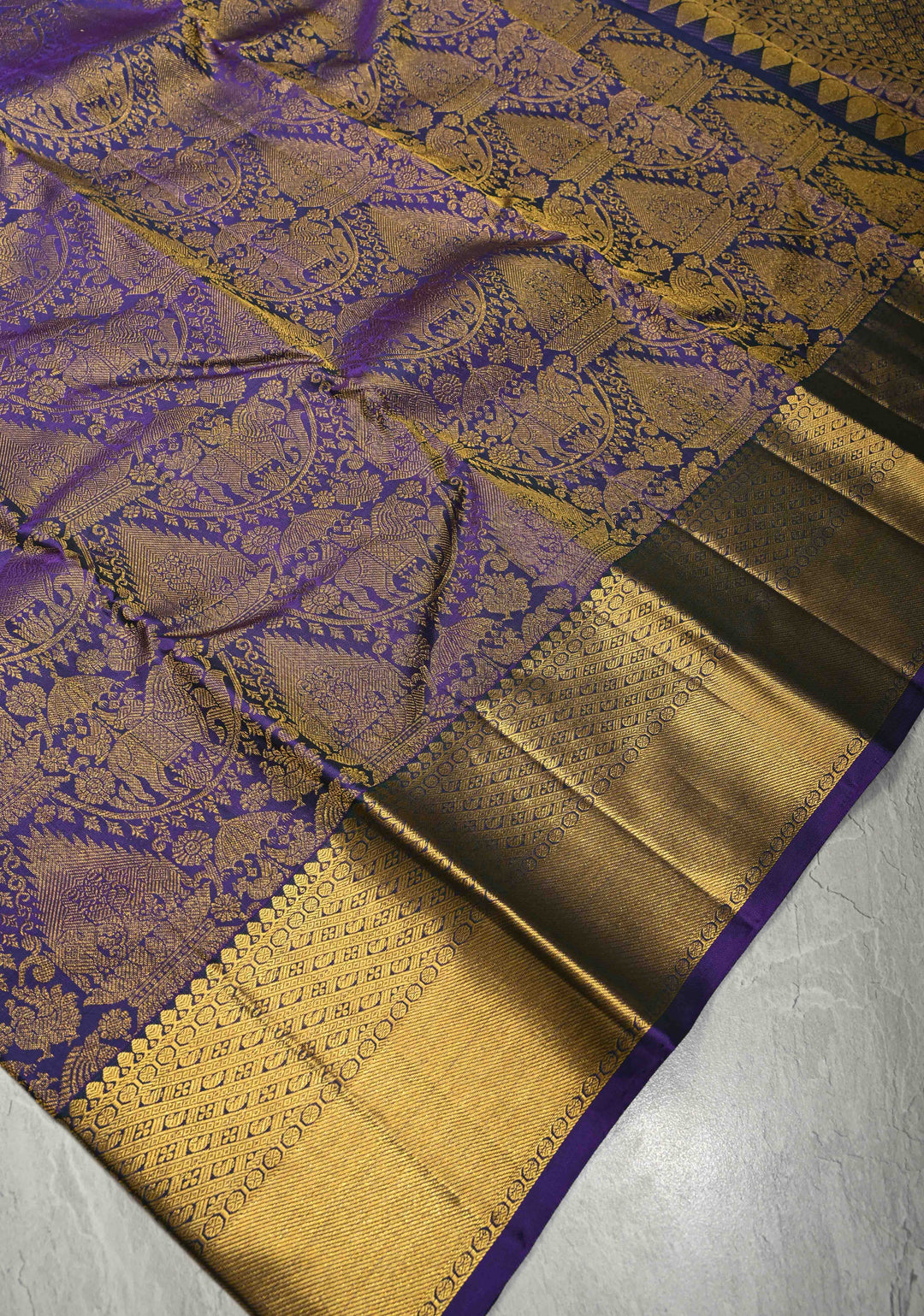 Blue Dual Tone Kanjivaram Pure Silk Saree With Vanasingaram Brocade and Wide Zari Border | SILK MARK CERTIFIED