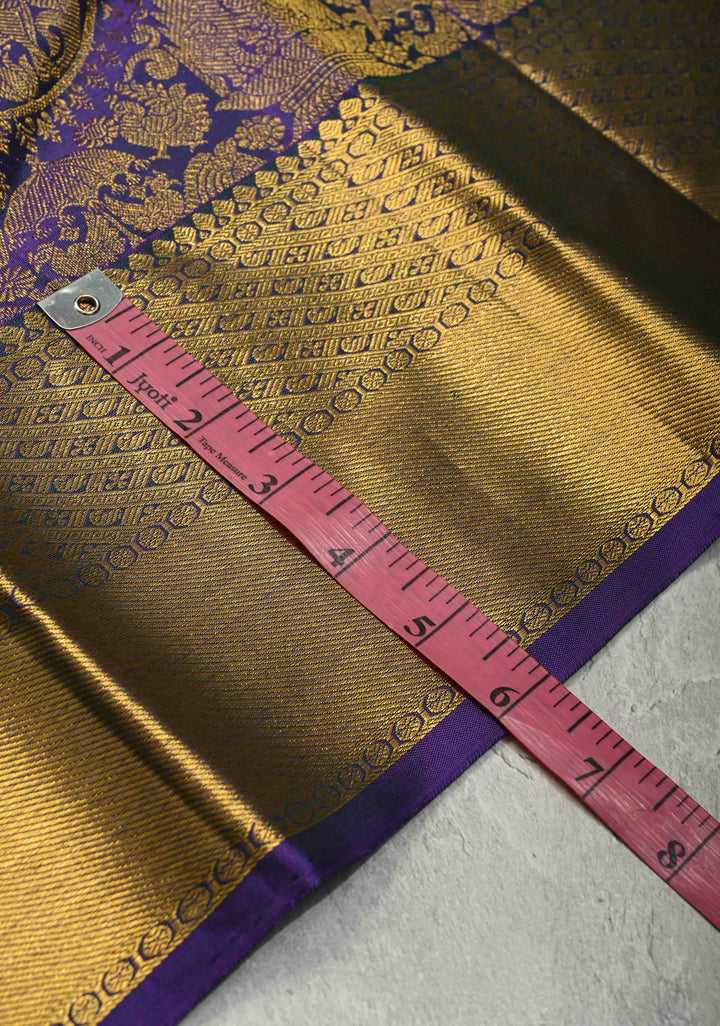 Blue Dual Tone Kanjivaram Pure Silk Saree With Vanasingaram Brocade and Wide Zari Border | SILK MARK CERTIFIED