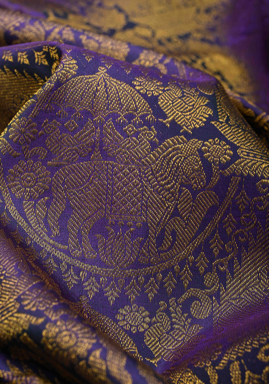 Blue Dual Tone Kanjivaram Pure Silk Saree With Vanasingaram Brocade and Wide Zari Border | SILK MARK CERTIFIED