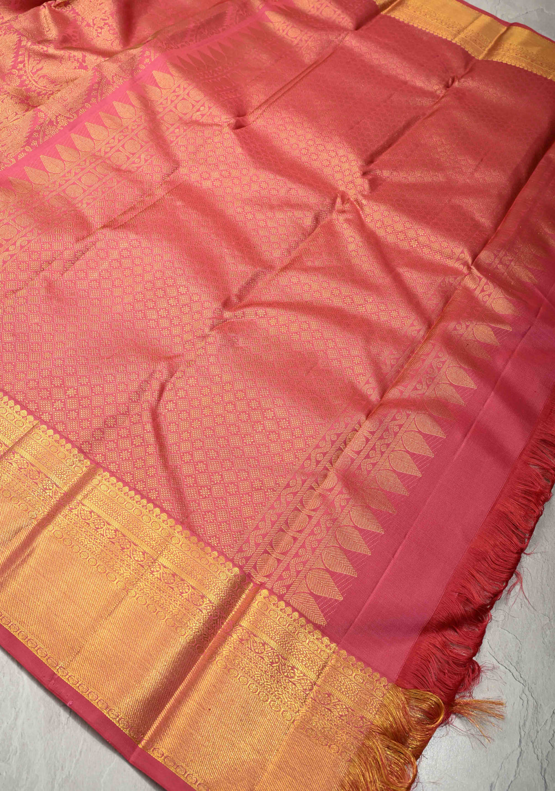 Dusty Rose Kanjivaram Pure Silk Saree With Vanasingaram Brocade and Wide Zari Border | SILK MARK CERTIFIED