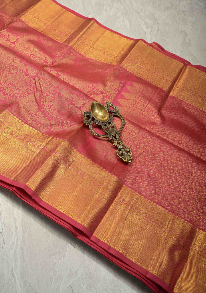 Dusty Rose Kanjivaram Pure Silk Saree With Vanasingaram Brocade and Wide Zari Border | SILK MARK CERTIFIED