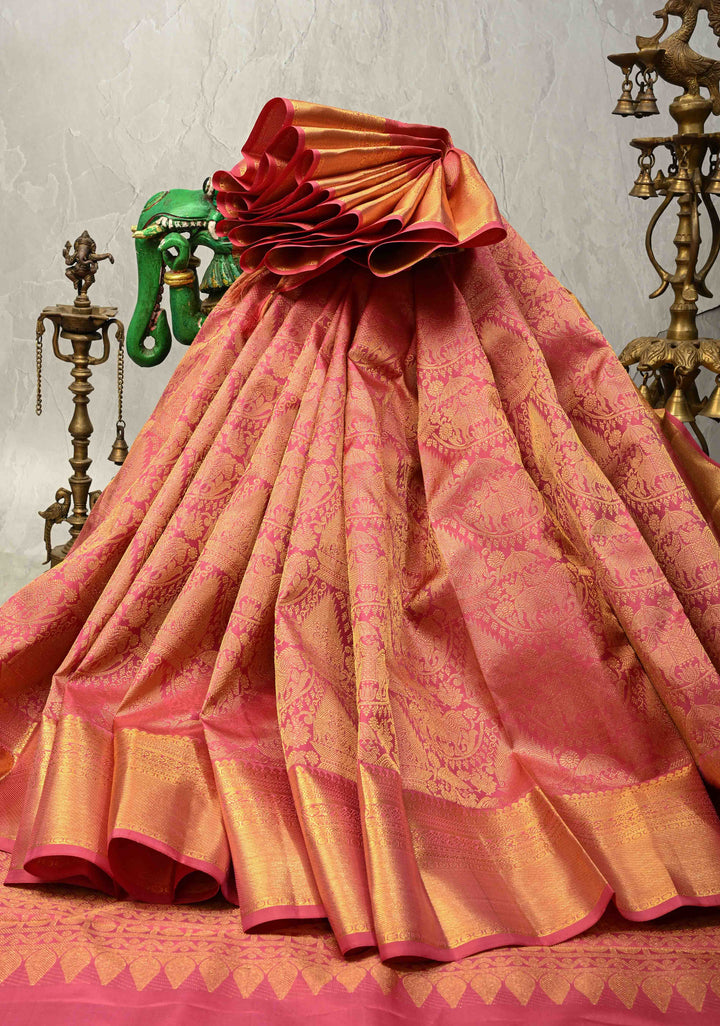 Dusty Rose Kanjivaram Pure Silk Saree With Vanasingaram Brocade and Wide Zari Border | SILK MARK CERTIFIED
