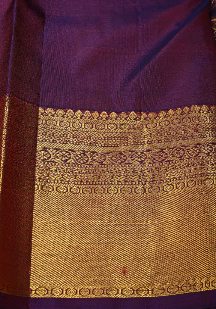 Purple Dual Tone Kanjivaram Pure Silk Saree With Vanasingaram Brocade and Wide Zari Border | SILK MARK CERTIFIED