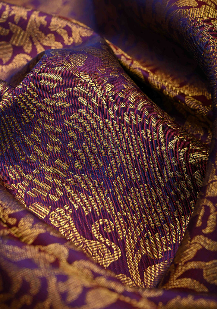 Purple Dual Tone Kanjivaram Pure Silk Saree With Vanasingaram Brocade and Wide Zari Border | SILK MARK CERTIFIED