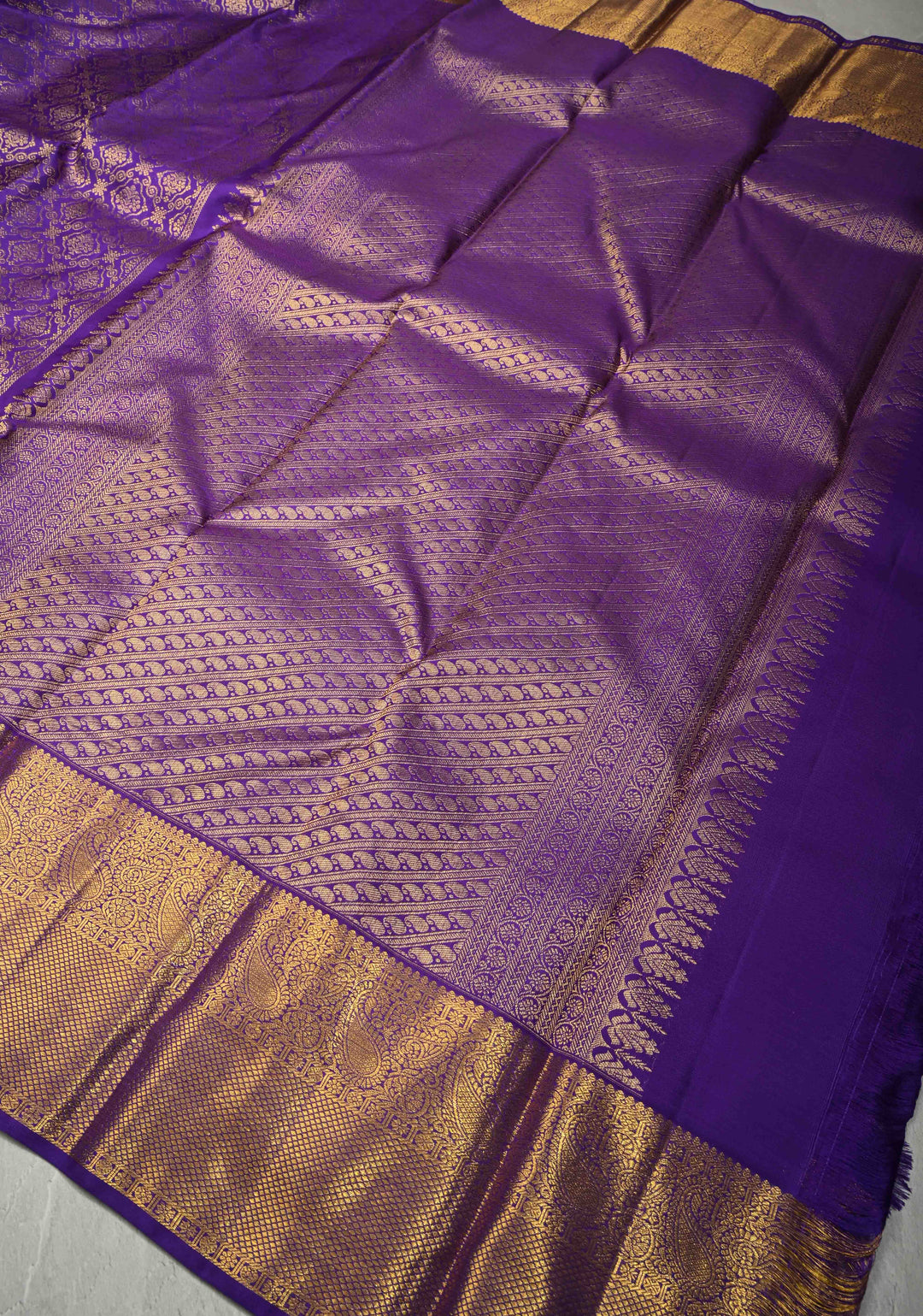 Deep Purple Kanjivaram Pure Silk Saree With Floral Brocade and Wide Zari Border | SILK MARK CERTIFIED