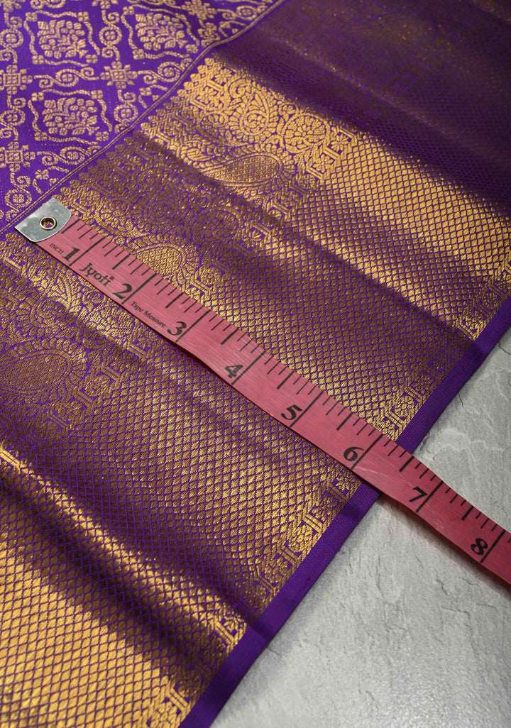 Deep Purple Kanjivaram Pure Silk Saree With Floral Brocade and Wide Zari Border | SILK MARK CERTIFIED