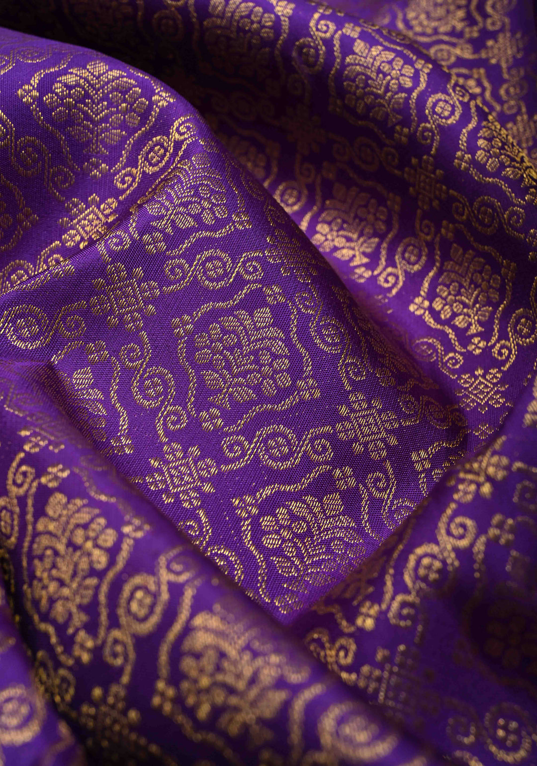 Deep Purple Kanjivaram Pure Silk Saree With Floral Brocade and Wide Zari Border | SILK MARK CERTIFIED