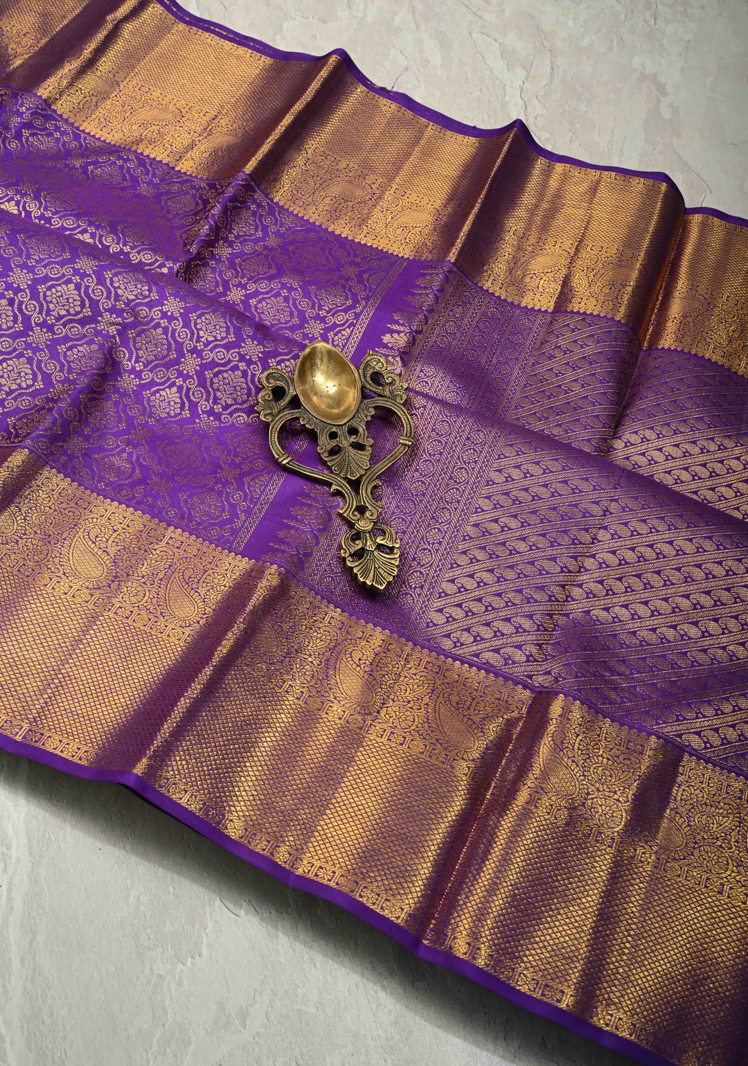 Deep Purple Kanjivaram Pure Silk Saree With Floral Brocade and Wide Zari Border | SILK MARK CERTIFIED