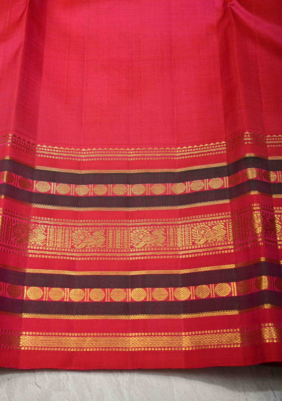 Beige Pure Kanjivaram Silk Saree with Contrast Korvai Zari Border | SILK MARK CERTIFIED