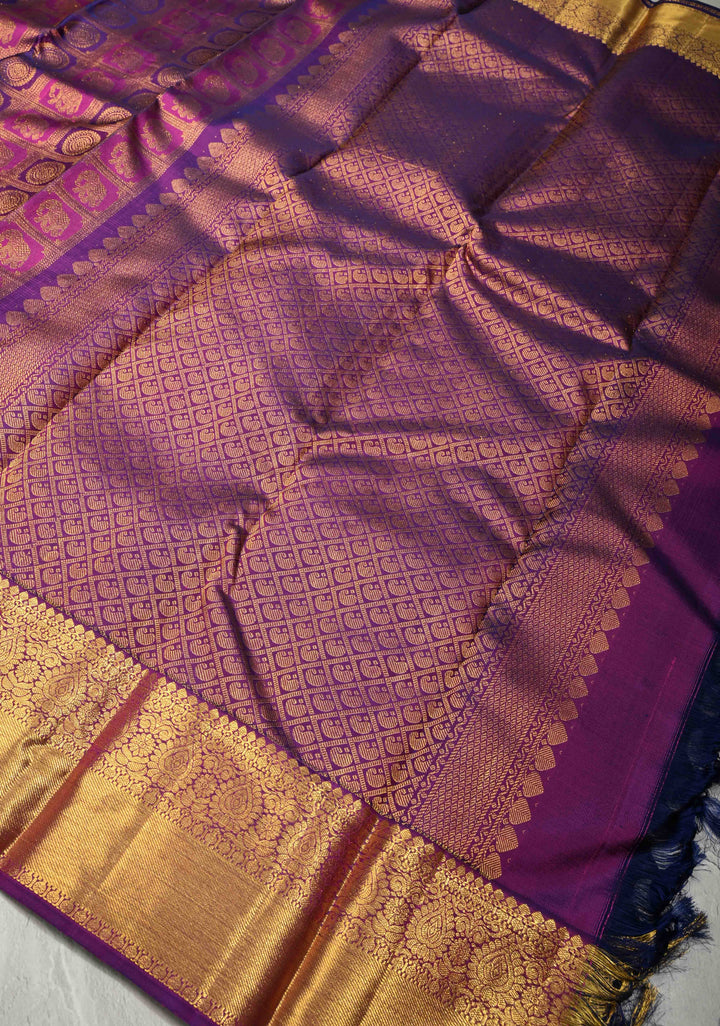 Purple-Pink Pure Kanjivaram Silk Saree with Patola Brocade and Zari Border | SILK MARK CERTIFIED