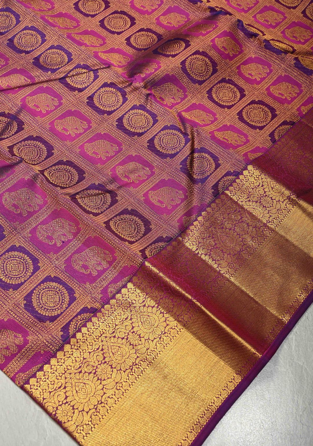 Purple-Pink Pure Kanjivaram Silk Saree with Patola Brocade and Zari Border | SILK MARK CERTIFIED