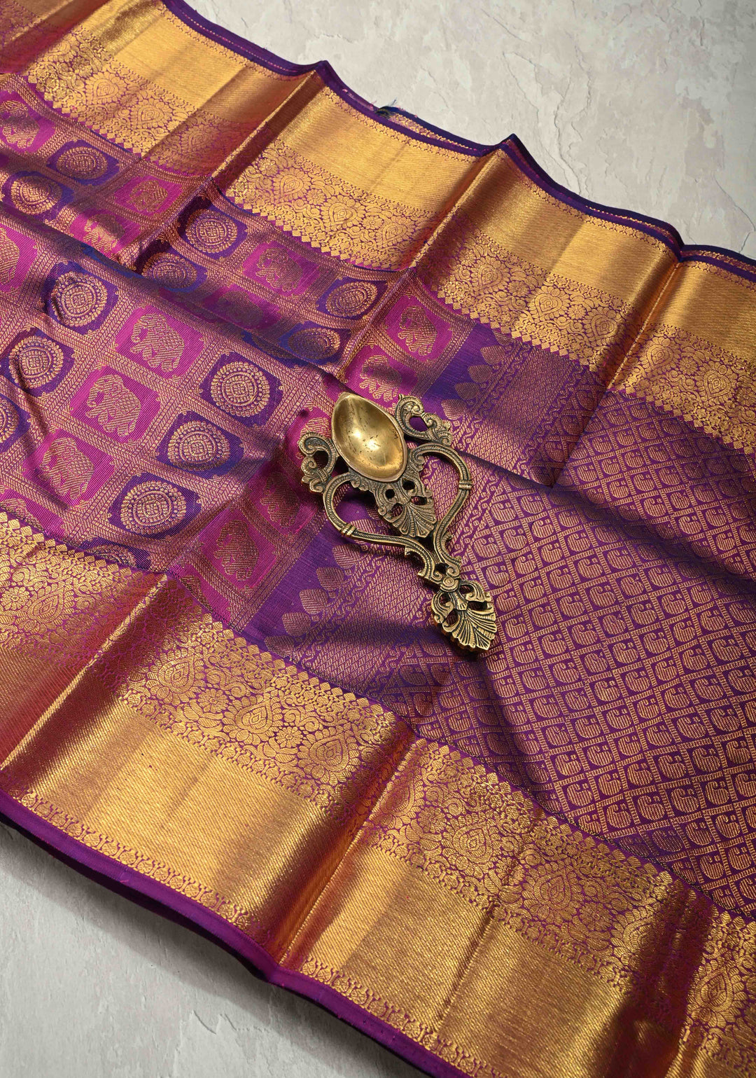 Purple-Pink Pure Kanjivaram Silk Saree with Patola Brocade and Zari Border | SILK MARK CERTIFIED