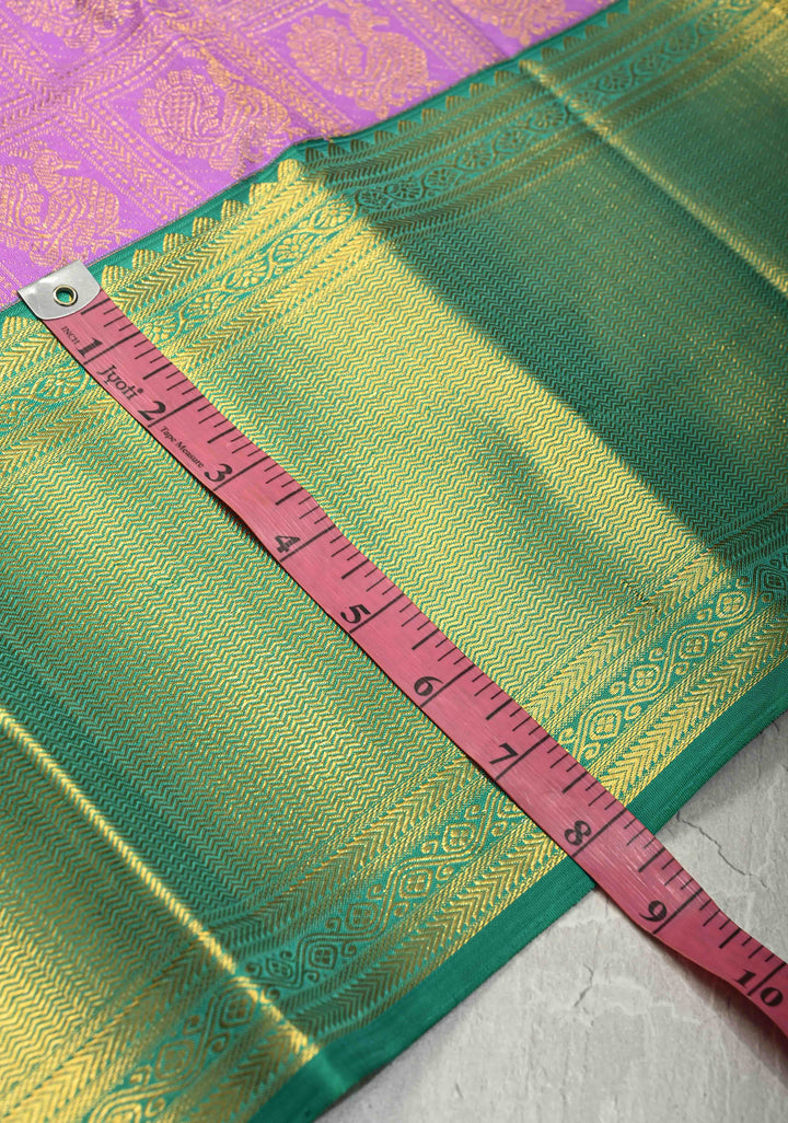 2 gm zari Lavender Korvai Kanjivaram Pure Silk Saree With Patola Brocade and Contrast Wide Zari Border | SILK MARK CERTIFIED