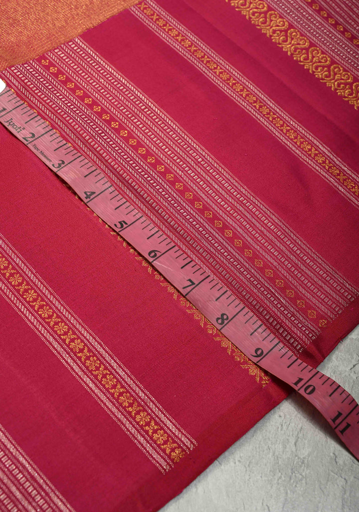 Maroon Tissue Kanjivaram Pure Silk Saree with Gold and Siver Ornate Stripes on Pink  Border | SILK MARK CERTIFIED