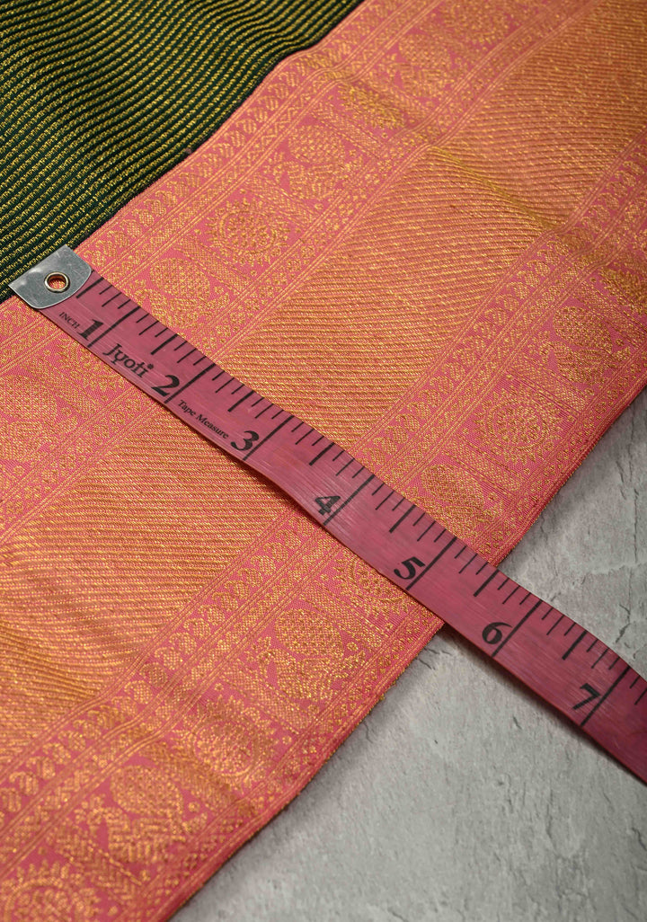 2 gm zari Forest Green Pure Kanjivaram Silk Saree with Zari Stripes and Contrast Korvai Zari Border | SILK MARK CERTIFIED