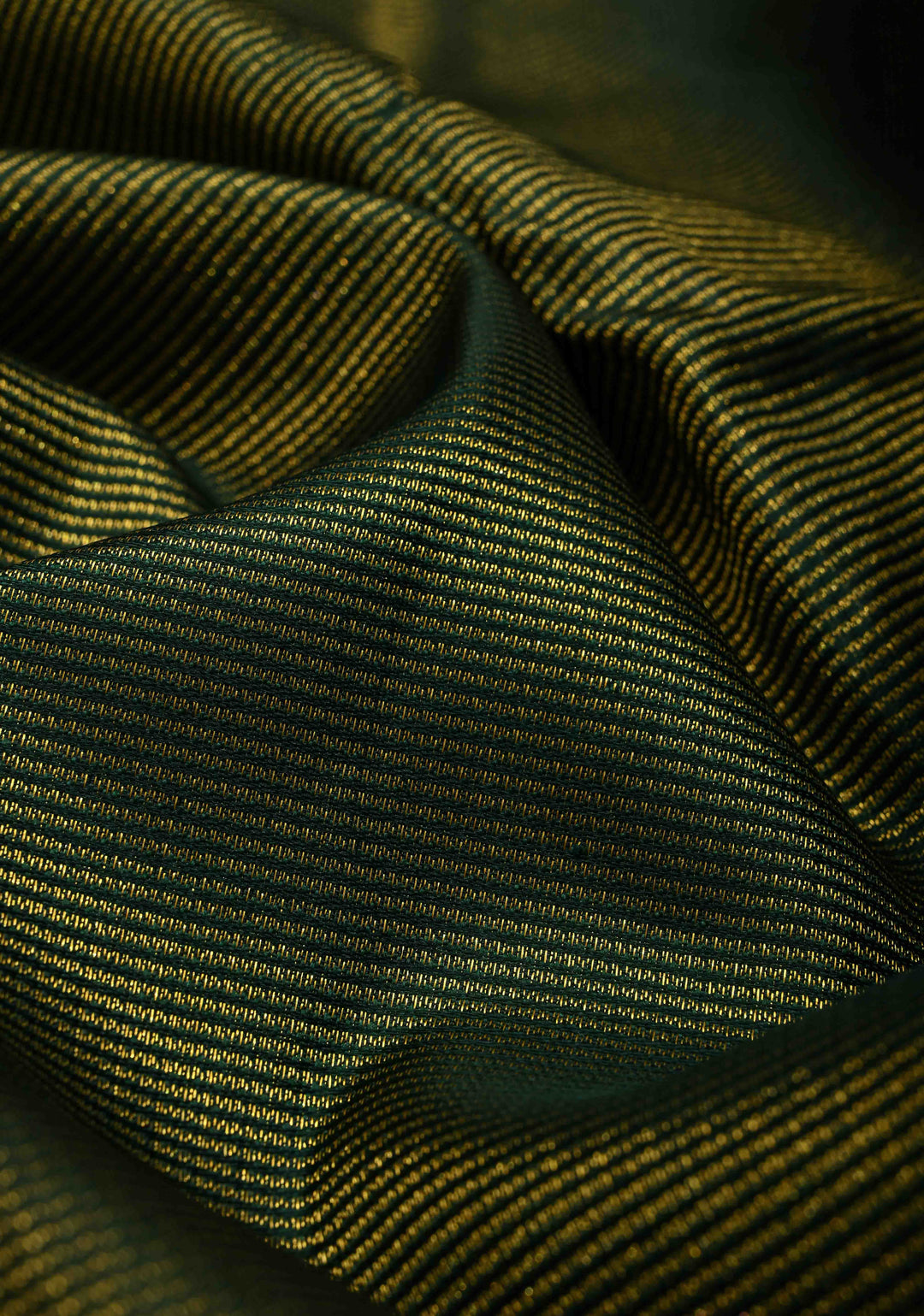 2 gm zari Forest Green Pure Kanjivaram Silk Saree with Zari Stripes and Contrast Korvai Zari Border | SILK MARK CERTIFIED