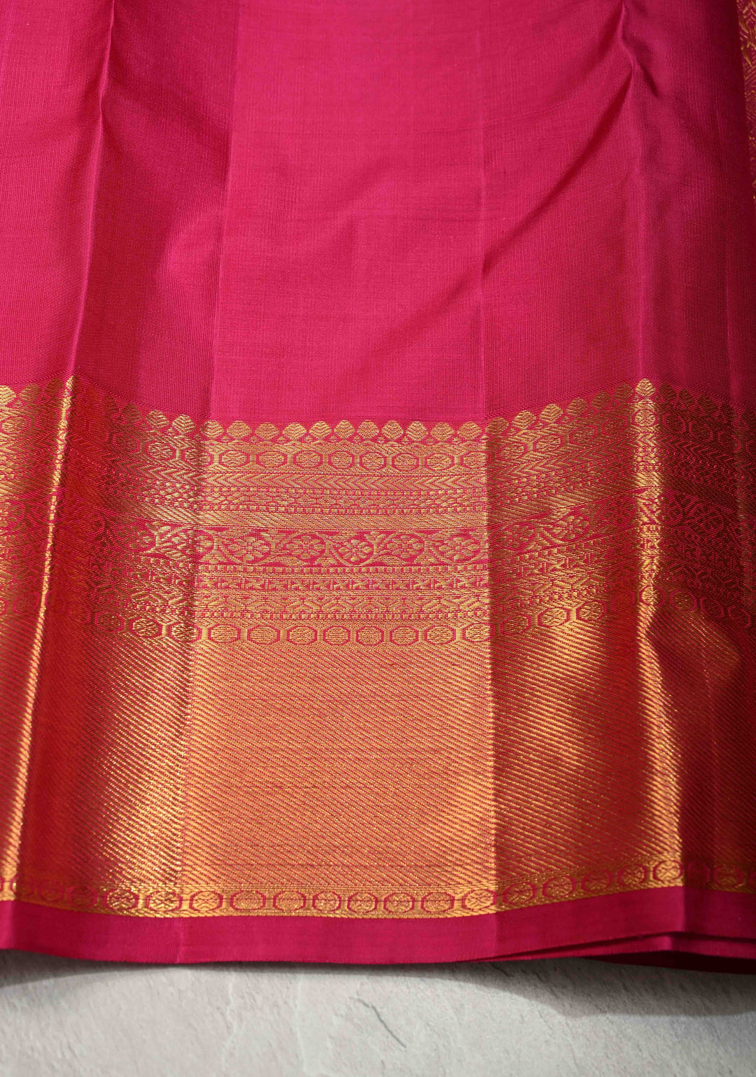 Deep Pink Kanjivaram Pure Silk Saree With Vanasingaram Brocade and Wide Zari Border | SILK MARK CERTIFIED