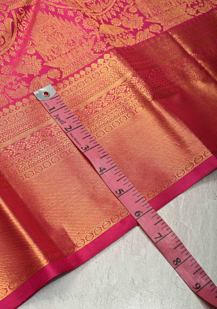 Deep Pink Kanjivaram Pure Silk Saree With Vanasingaram Brocade and Wide Zari Border | SILK MARK CERTIFIED