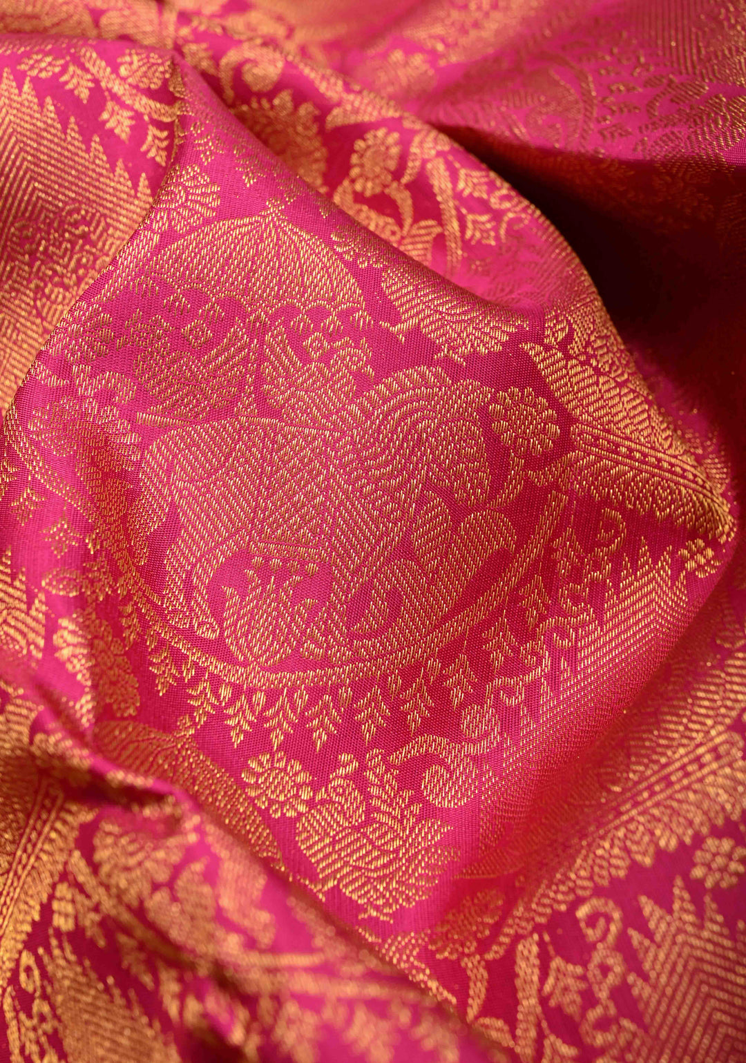 Deep Pink Kanjivaram Pure Silk Saree With Vanasingaram Brocade and Wide Zari Border | SILK MARK CERTIFIED