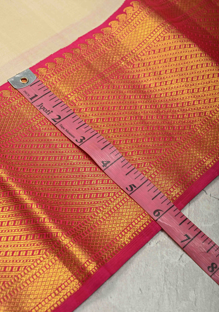 Ivory Pure Kanjivaram Silk Saree with Contrast Korvai Zari Border | SILK MARK CERTIFIED