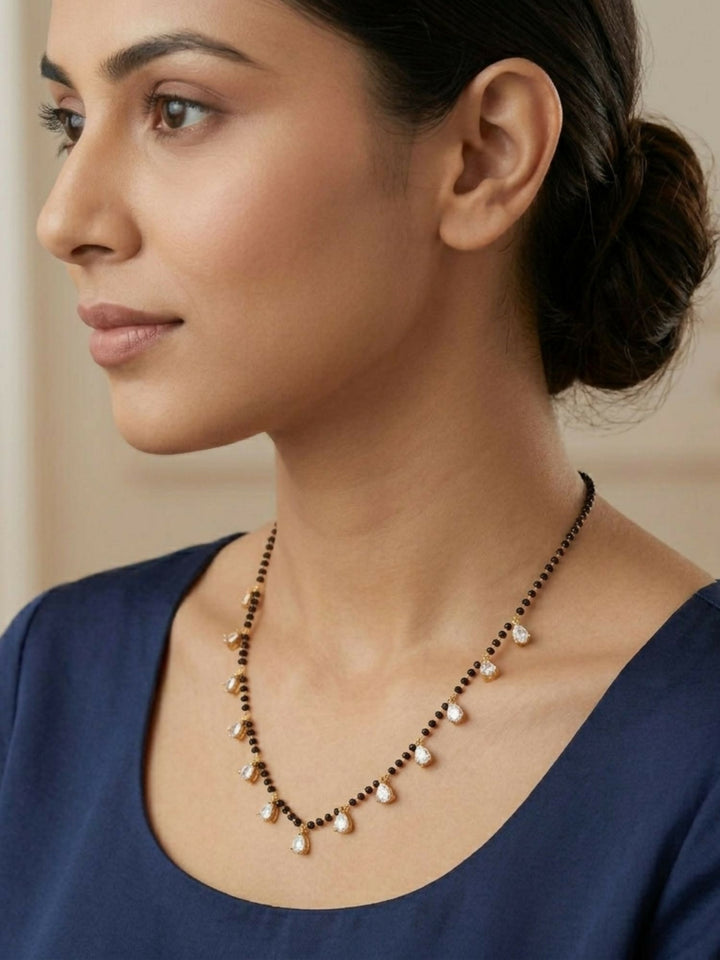 Gold Plated Diamond Drops Mangalsutra | SHOBITAM