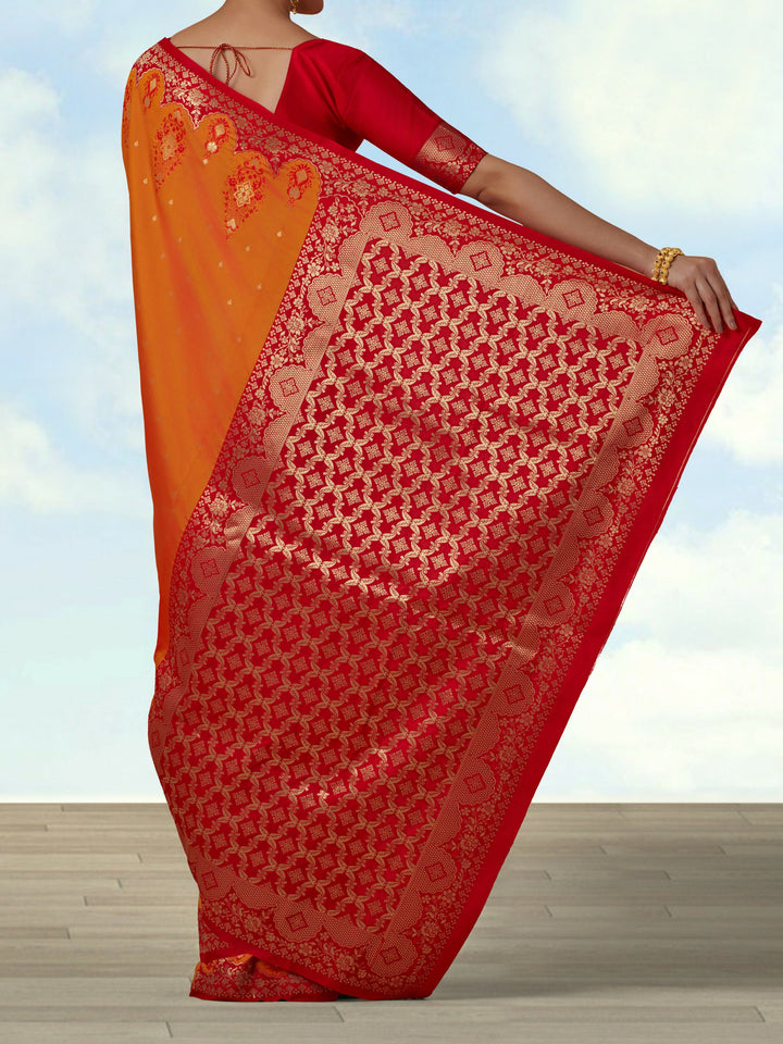 Amber Semi Banarasi Silk Blend Saree with Zari Woven Work | SHOBITAM
