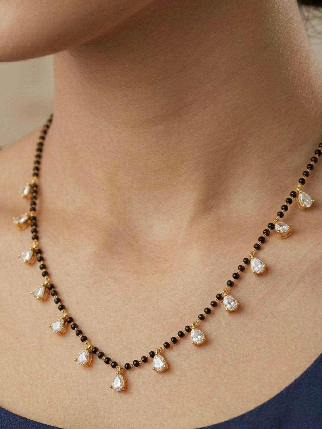 Gold Plated Diamond Drops Mangalsutra | SHOBITAM