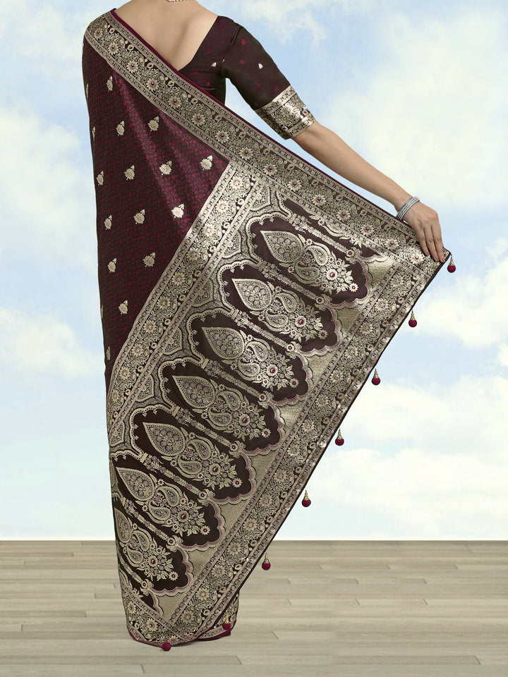 Maroon Banarasi Satin Silk Saree | SHOBITAM