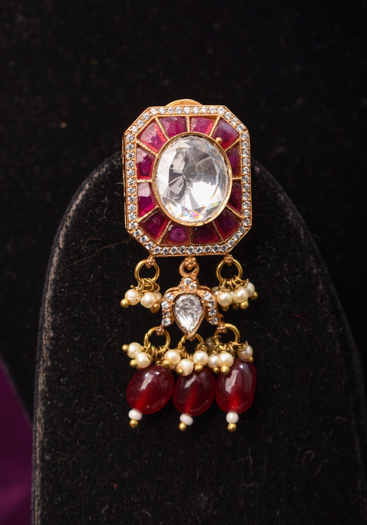 Victorian Design Choker Set in Maroon with 9 strand sides | Shobitam Jewelry