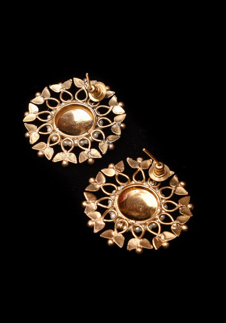 Good design statement lightweight studs with Pink Kundan jadau  | Shobitam Jewelry