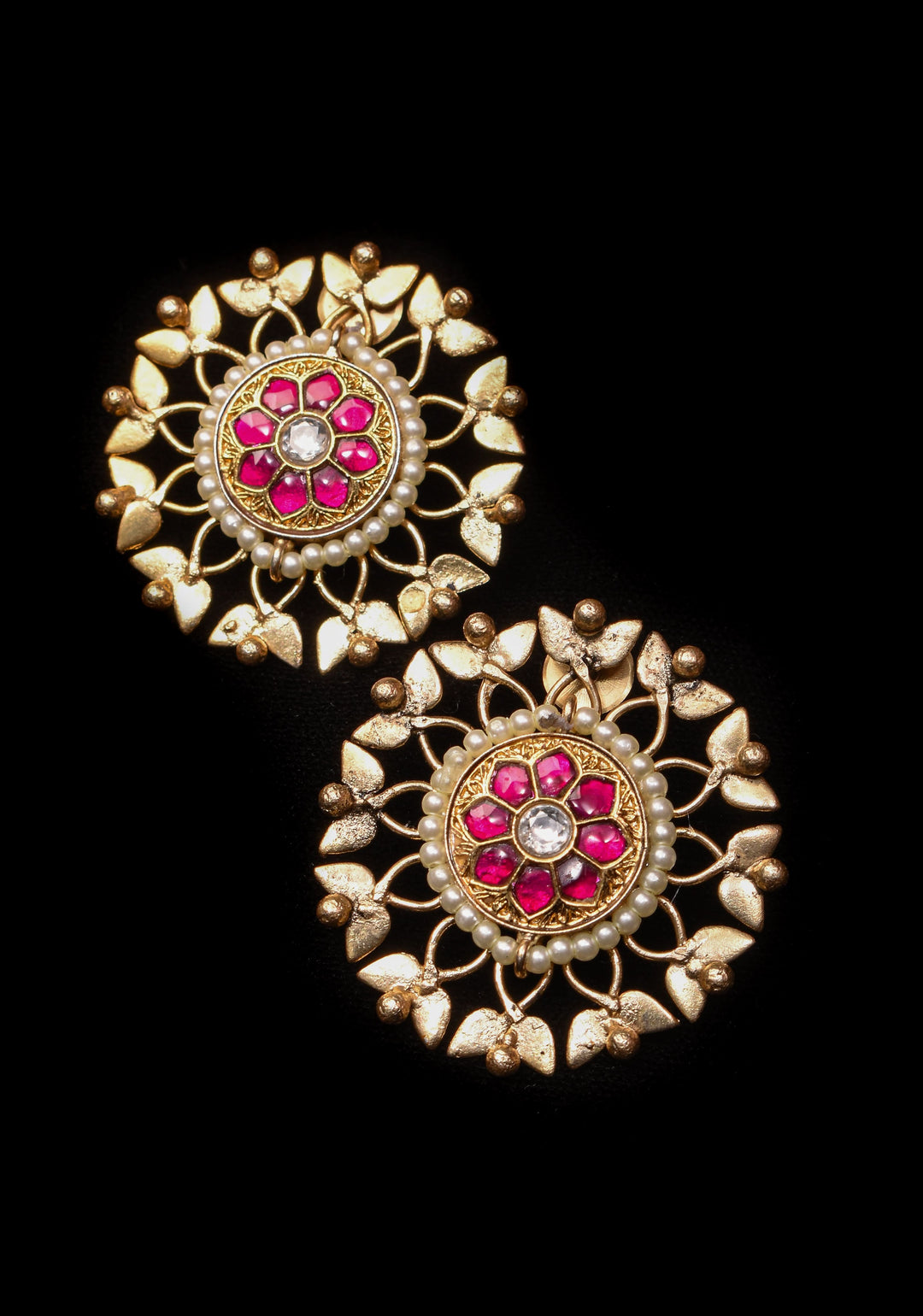 Good design statement lightweight studs with Pink Kundan jadau  | Shobitam Jewelry