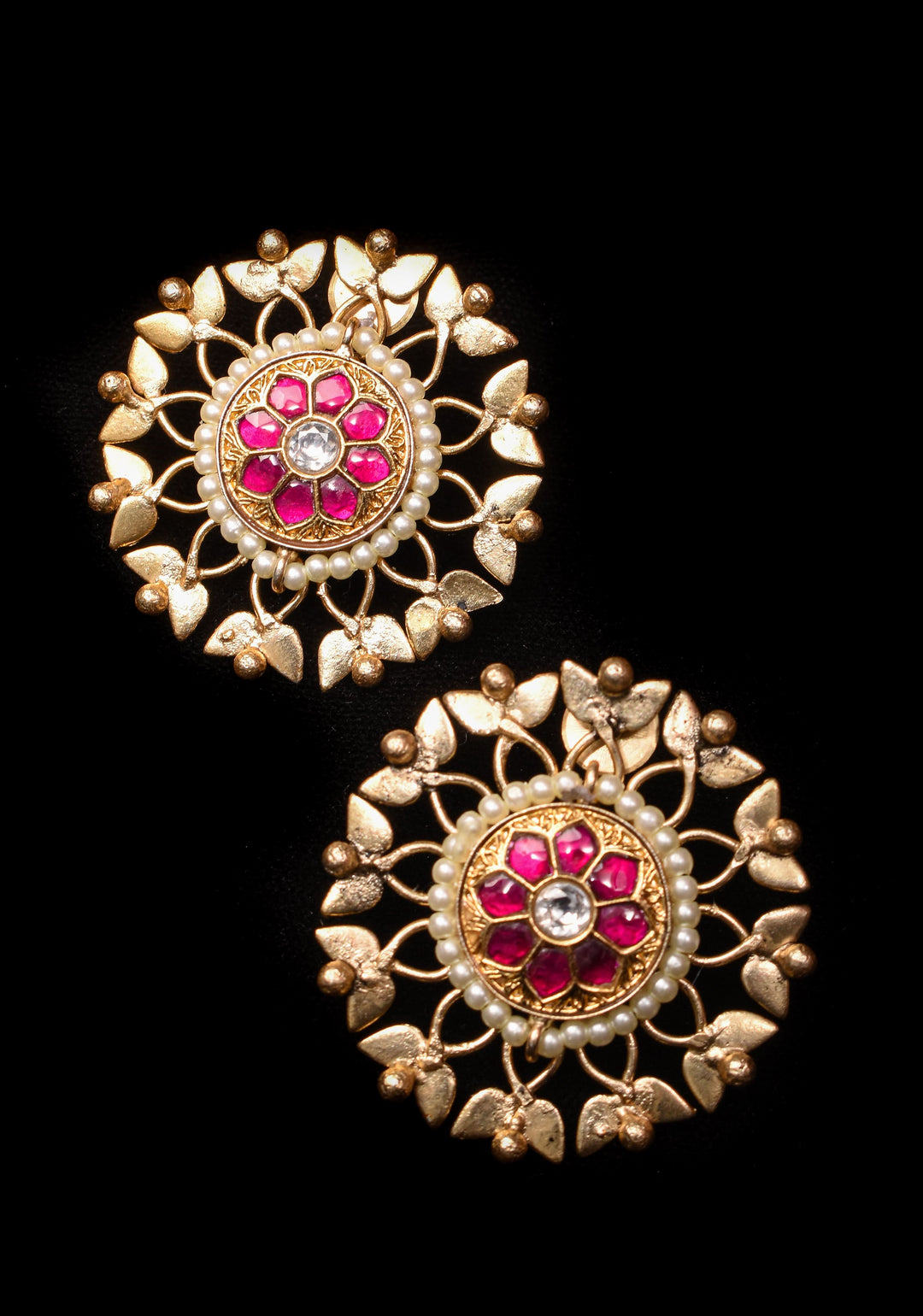 Good design statement lightweight studs with Pink Kundan jadau  | Shobitam Jewelry