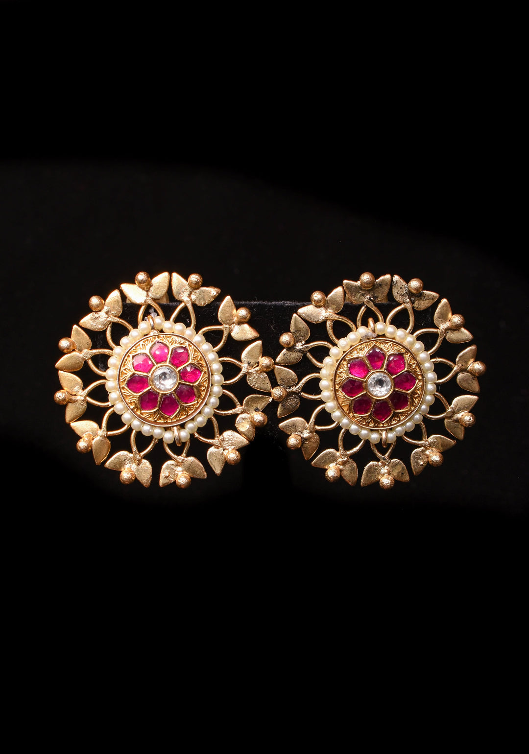 Good design statement lightweight studs with Pink Kundan jadau  | Shobitam Jewelry