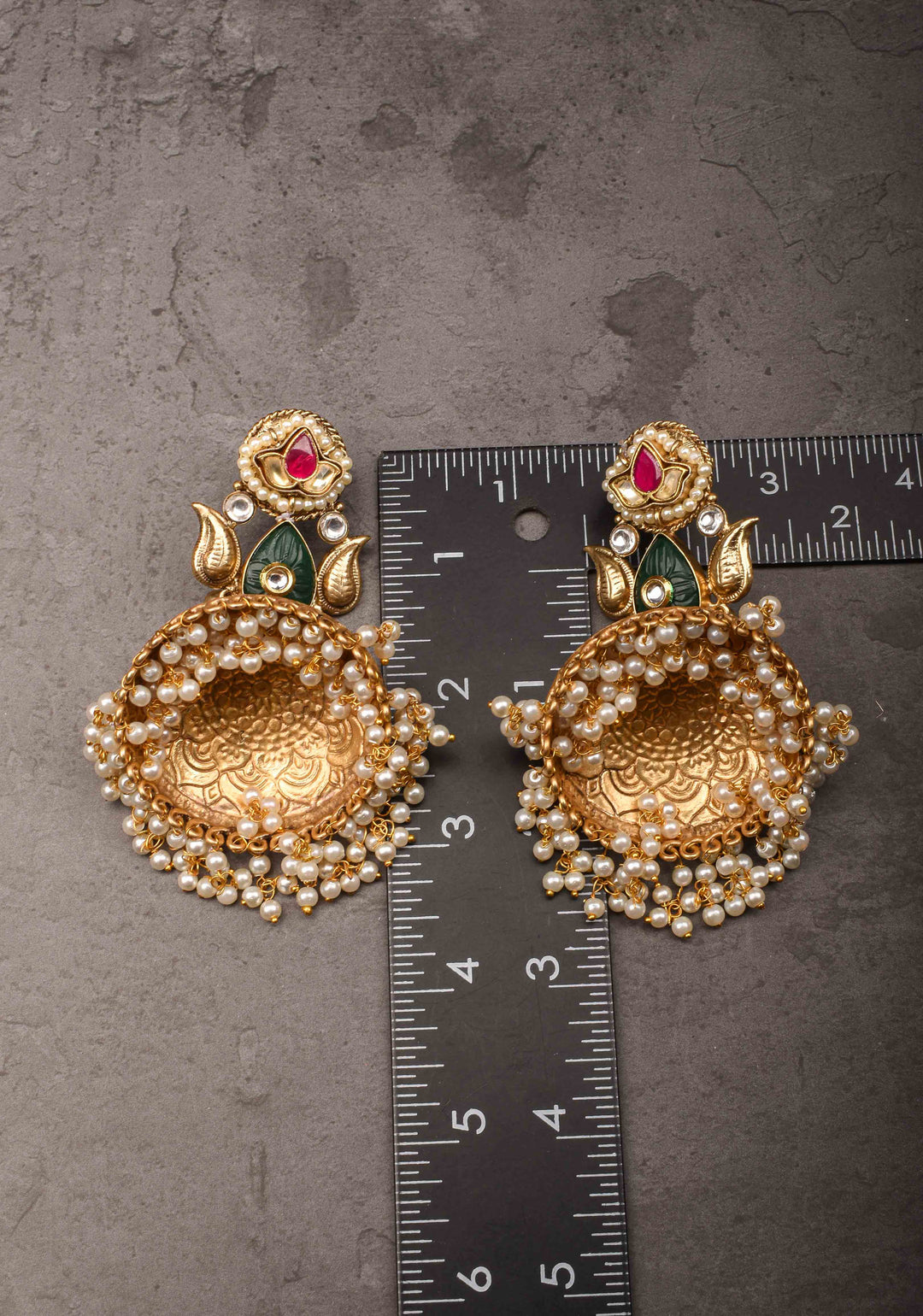 Jadau Jhumkas with Pink stones and Dangling Pearls | Shobitam Jewelry