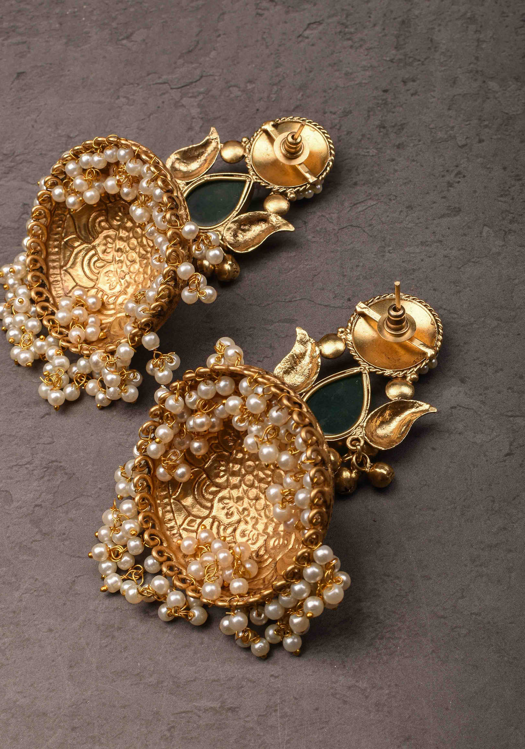 Jadau Jhumkas with Pink stones and Dangling Pearls | Shobitam Jewelry