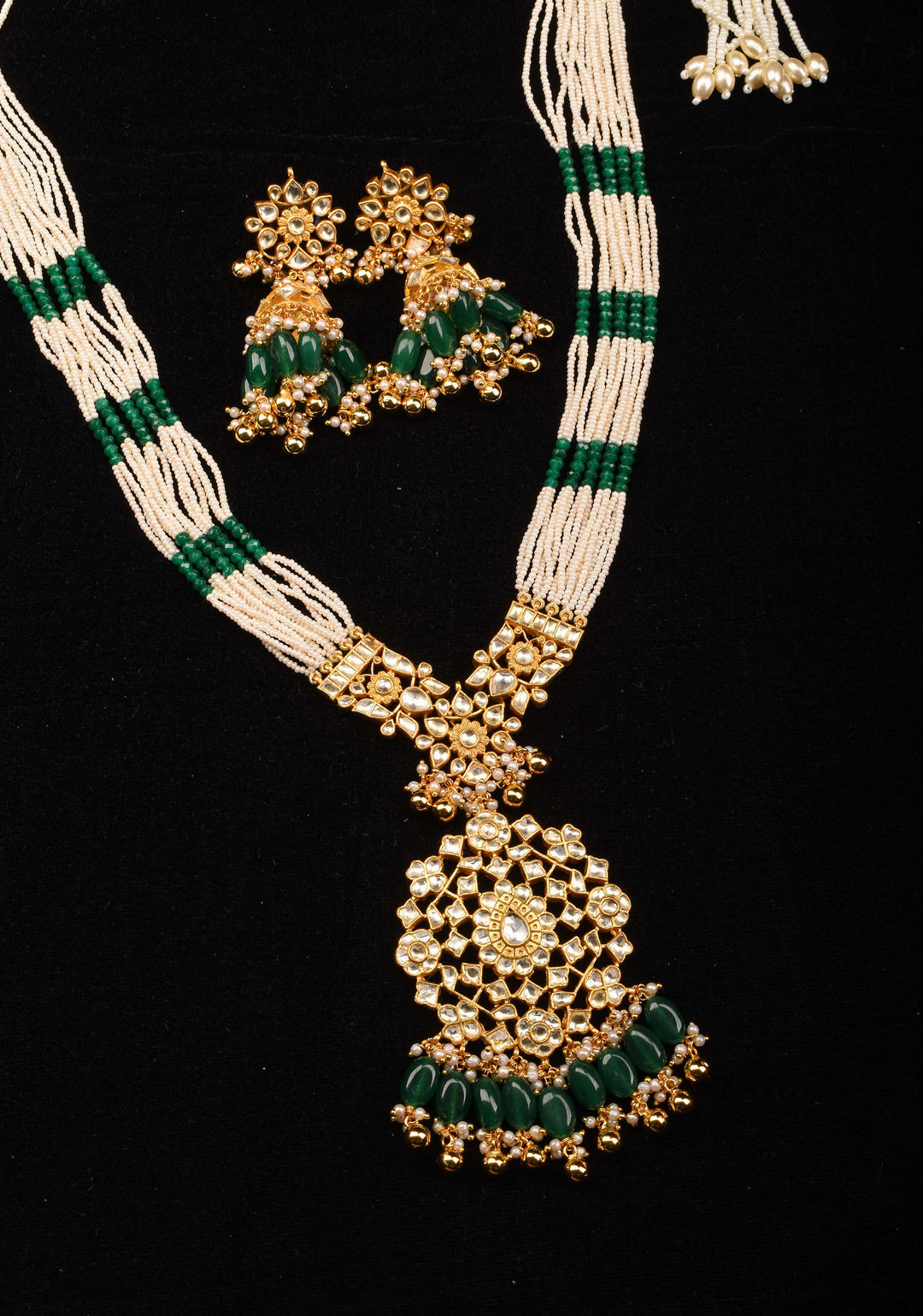 Rani Haar - Ahmedabadi Jadau haar with Kundan Stones and Matching Earrings | Shobitam Jewelry