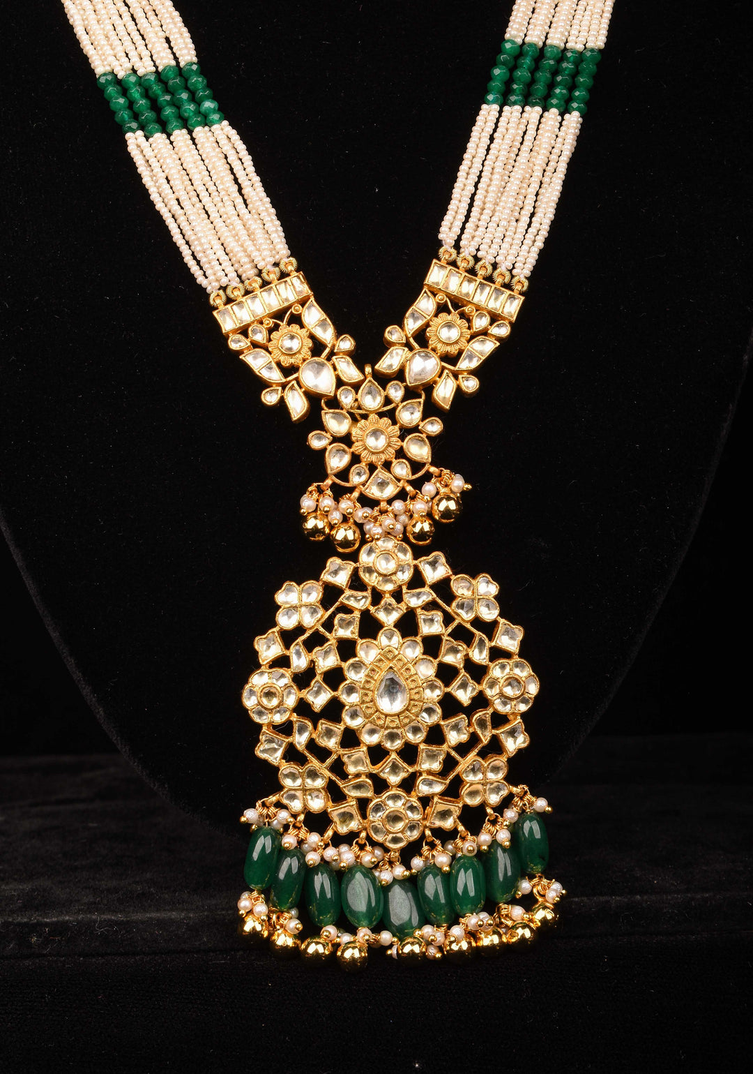 Rani Haar - Ahmedabadi Jadau haar with Kundan Stones and Matching Earrings | Shobitam Jewelry