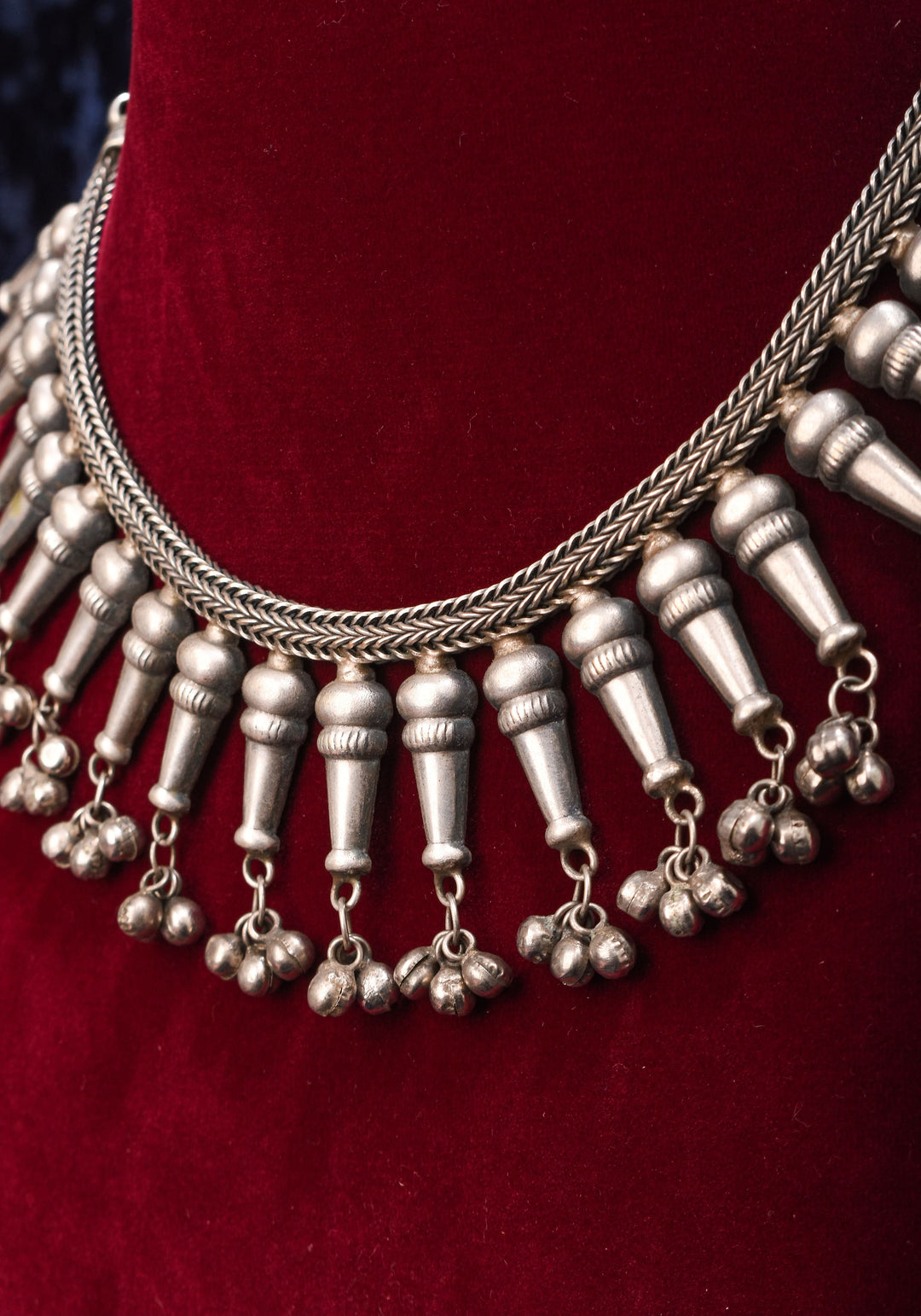 Replica Inspired Design Oxidised Choker Necklace in silver finish and dangling silver beads | Shobitam Jewelry