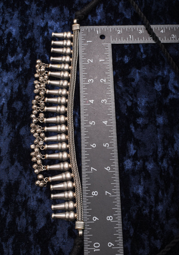 Replica Inspired Design Oxidised Choker Necklace in silver finish and dangling silver beads | Shobitam Jewelry