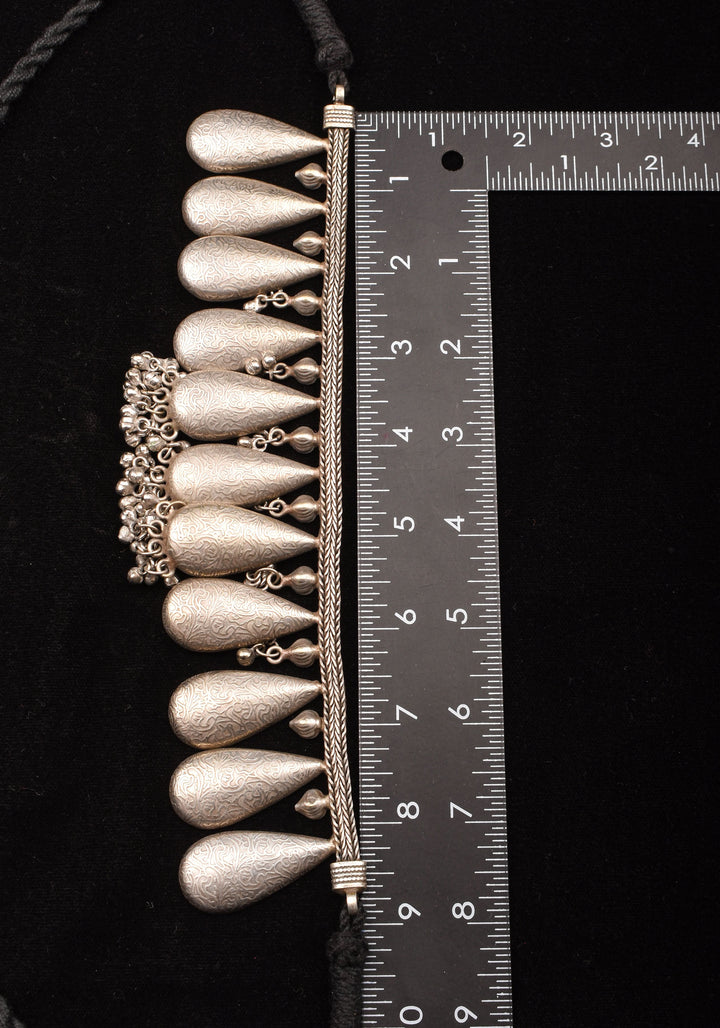 Rain Drop Inspired Design Oxidised Choker Necklace in silver and Cluster dangling silver beads | Shobitam Jewelry
