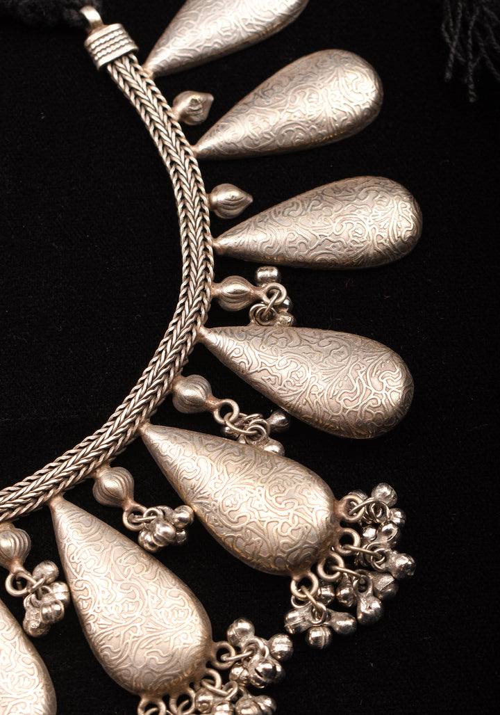 Rain Drop Inspired Design Oxidised Choker Necklace in silver and Cluster dangling silver beads | Shobitam Jewelry