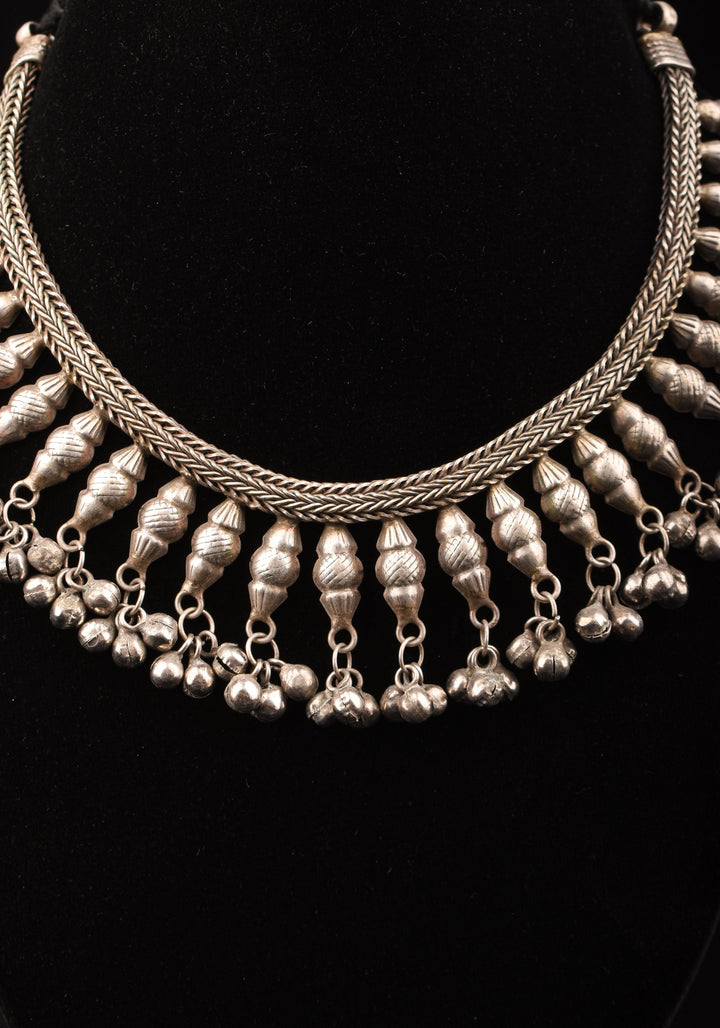 Replica Inspired Design Oxidised Choker Necklace in silver finish and dangling silver beads | Shobitam Jewelry