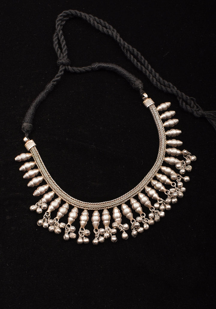 Replica Inspired Design Oxidised Choker Necklace in silver finish and dangling silver beads | Shobitam Jewelry