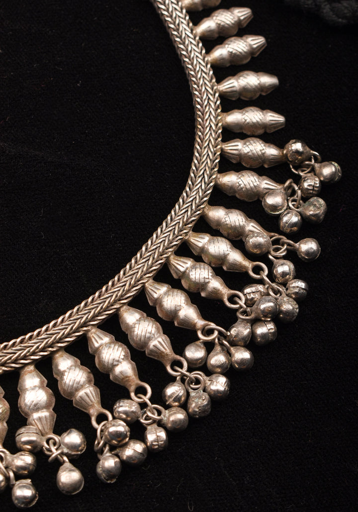 Replica Inspired Design Oxidised Choker Necklace in silver finish and dangling silver beads | Shobitam Jewelry