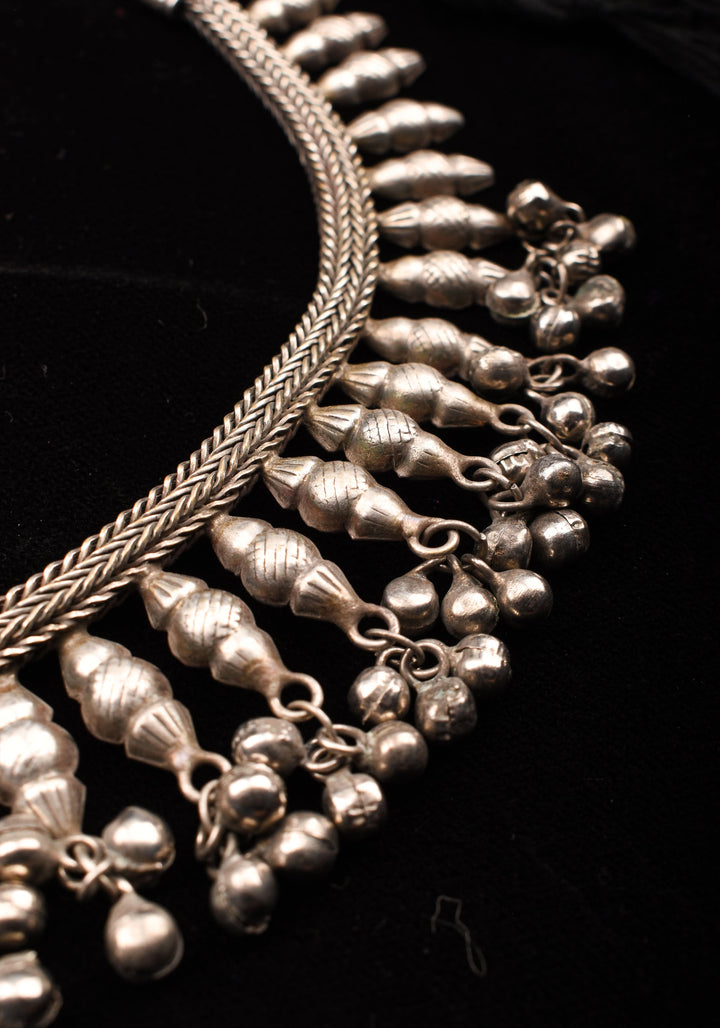 Replica Inspired Design Oxidised Choker Necklace in silver finish and dangling silver beads | Shobitam Jewelry