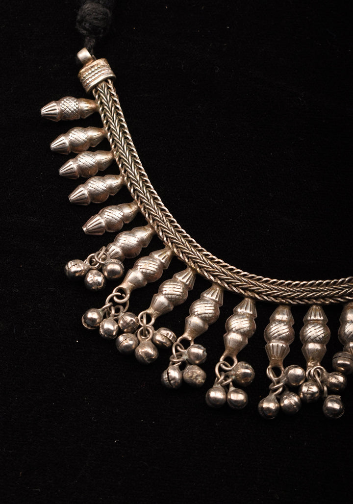 Replica Inspired Design Oxidised Choker Necklace in silver finish and dangling silver beads | Shobitam Jewelry