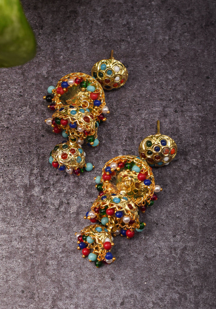 Triple Layer Jhumka Set in MultiColor | Shobitam Jewelry