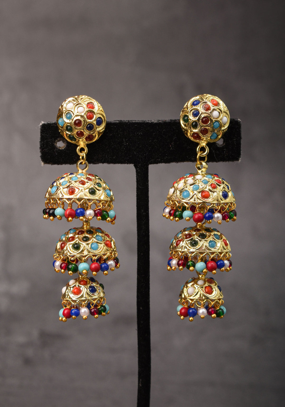 Triple Layer Jhumka Set in MultiColor | Shobitam Jewelry