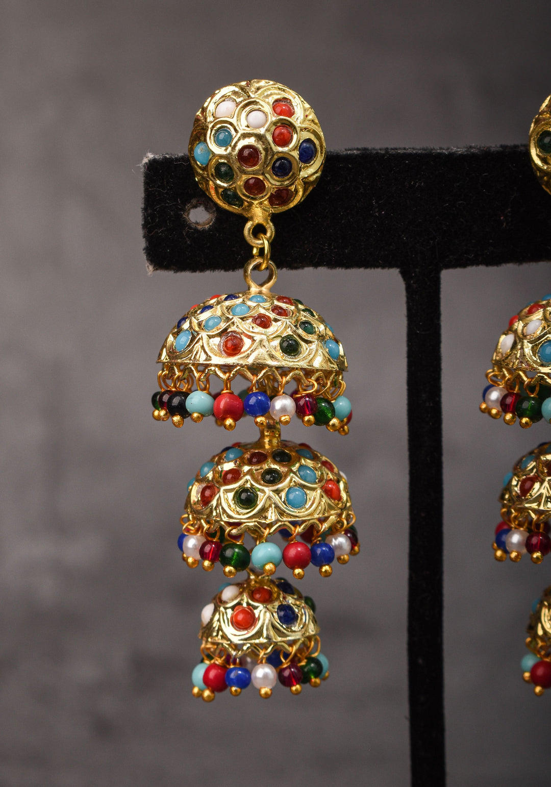 Triple Layer Jhumka Set in MultiColor | Shobitam Jewelry